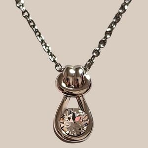 Rhodium Plated Teardrop Crystal Pendant Necklace – 16” Chain with Extension